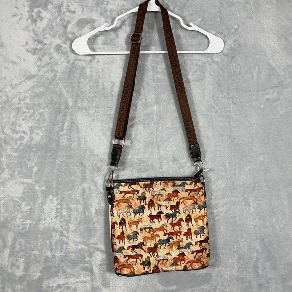 Montana West Horse Print Brown Crossbody Bag Purse Equestrian Western Rodeo - Picture 3 of 13